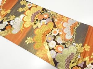 笠松に菊・桜模様織り出し　袋帯